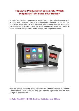 Top Autel Products for Sale in UK Which Diagnostic Tool Suits Your Needs