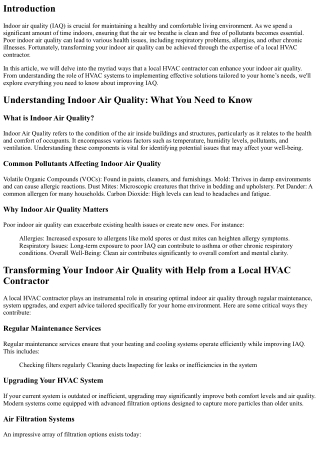 Transforming Your Indoor Air Quality with Help from a Local HVAC Contractor