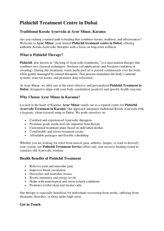 Pizhichil treatment centre in Dubai