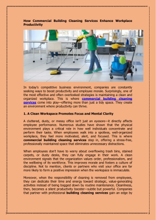 How Commercial Building Cleaning Services Enhance Workplace Productivity
