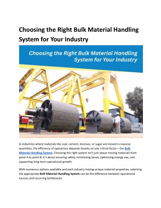Choosing the Right Bulk Material Handling System for Your Industry