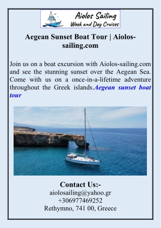 Aegean Sunset Boat Tour  Aiolos-sailing