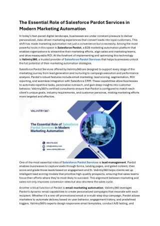 The Essential Role of Salesforce Pardot Services in Modern Marketing Automation