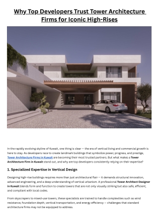 Why Top Developers Trust Tower Architecture Firms for Iconic High-Rises