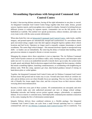 Streamlining Operations with Integrated Command And Control Centre