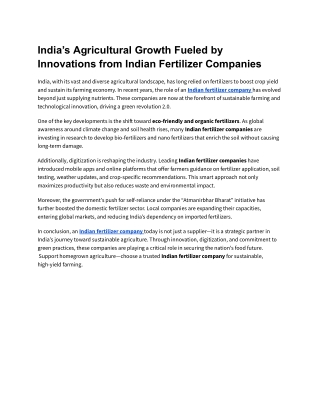 India’s Agricultural Growth Fueled by Innovations from Indian Fertilizer Companies