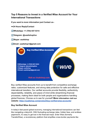 Top 5 Reasons to Invest in a Verified Wise Account for Your International Transactions