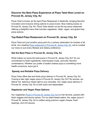 Pizza Twist: Redefining the Best Pizza Experience on Provost St, Jersey City, NJ