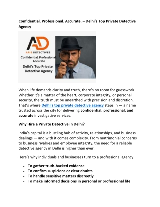 Confidential Professional Accurate Delhi’s Top Private Detective Agency