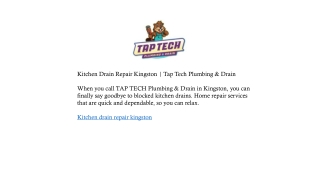 Kitchen Drain Repair Kingston | Tap Tech Plumbing & Drain