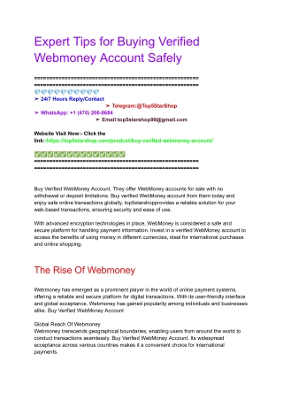 Expert Tips for Buying Verified Webmoney Account Safely
