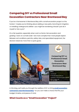 Comparing DIY vs Professional Small Excavation Contractors Near Brentwood Bay