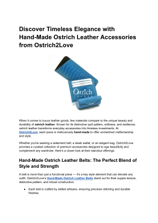 Discover Timeless Elegance with Hand-Made Ostrich Leather Accessories from Ostrich2Love