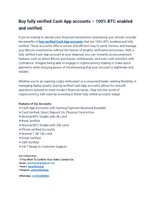 Buy fully verified Cash App accounts – 100% BTC enabled and verified. If you’re