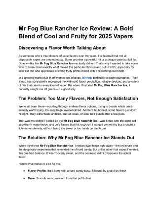 Mr Fog Blue Rancher Ice Review: A Bold Blend of Cool and Fruity for 2025 Vapers