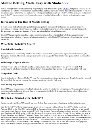 Mobile Betting Made Easy with Sbobet777