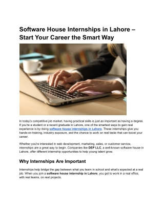 Software House Internships in Lahore – Start Your Career the Smart Way