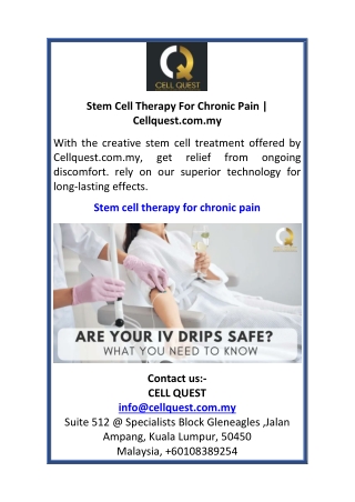 Stem Cell Therapy For Chronic Pain Cellquest.com.my