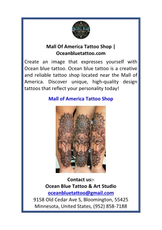 Mall Of America Tattoo Shop  Oceanbluetattoo.com