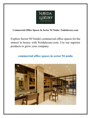 Commercial Office Spaces In Sector 94 Noida | Noidaluxury.com