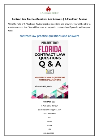 Contract Law Practice Questions And Answers  A Plus Exam Review