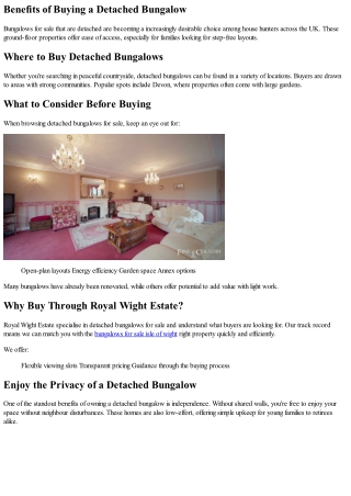 Explore Charming Detached Bungalows for Sale