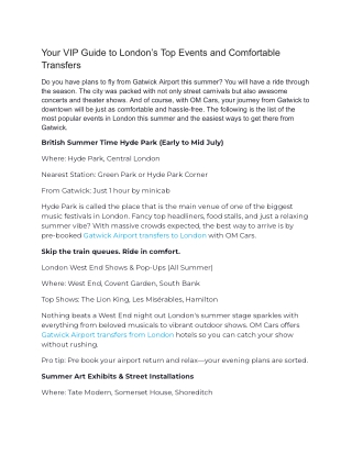 Your VIP Guide to London’s Top Events and Comfortable Transfers