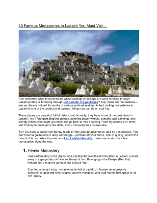 10 Famous Monasteries in Ladakh You Must Visit