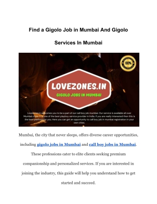 Find a Gigolo Job in Mumbai And Gigolo Services In Mumbai
