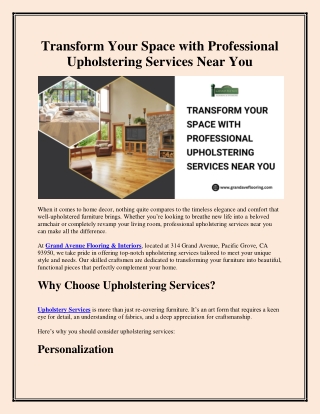 Transform Your Space with Professional Upholstering Services Near You