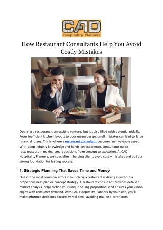 How Restaurant Consultants Help You Avoid Costly Mistakes