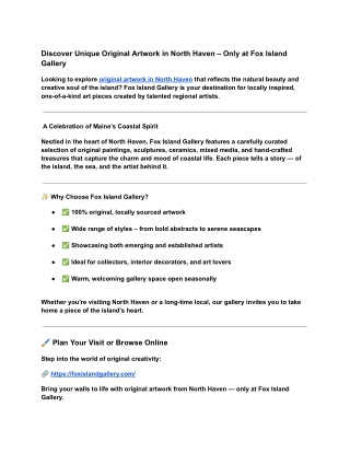 Discover Unique Original Artwork in North Haven – Only at Fox Island Gallery