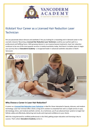 Kickstart Your Career as a Licensed Hair Reduction Laser Technician