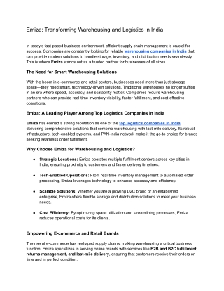 Emiza_ Transforming Warehousing and Logistics in India