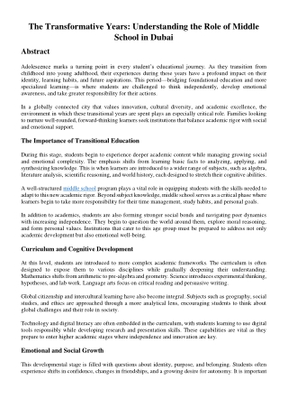 The Transformative Years: Understanding the Role of Middle School in Dubai