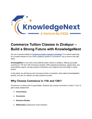 Commerce Tuition Classes in Zirakpur