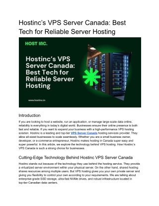 Hostinc’s VPS Server Canada_ Best Tech for Reliable Server Hosting