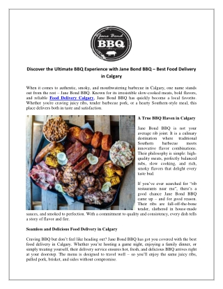 Discover the Ultimate BBQ Experience with Jane Bond BBQ – Best Food Delivery in Calgary