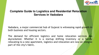 Complete Guide to Logistics and Residential Relocation Services in Vadodara