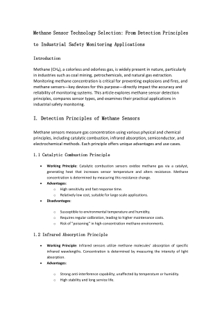 Methane Sensor Technology Selection From Detection Principles