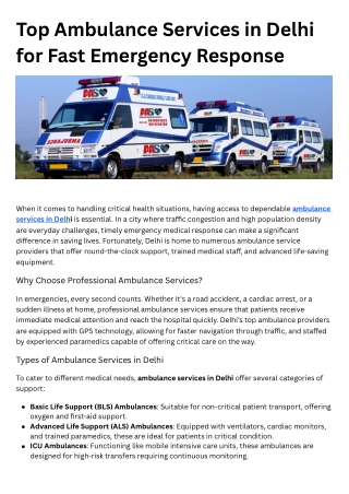 Top Ambulance Services in Delhi for Fast Emergency Response