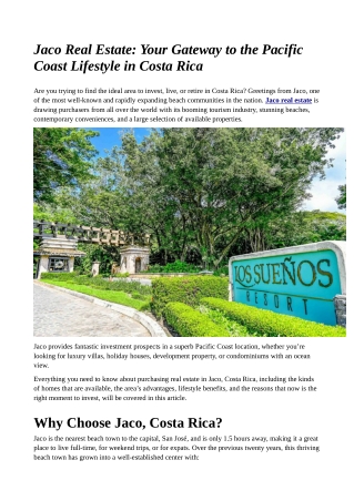 Jaco Real Estate: Your Gateway to the Pacific Coast Lifestyle in Costa Rica