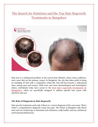 The Search for Solutions and the Top Hair Regrowth Treatments in Bangalore