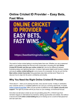 Online Cricket ID Provider – Easy Bets, Fast Wins