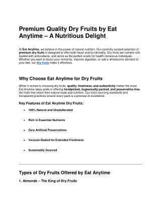 Premium Quality Dry Fruits by Eat Anytime – Wholesome Snacking Redefined