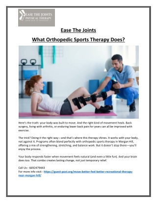 Orthopedic Sports Therapy in Morgan Hill – Expert Care