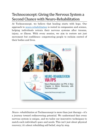 Technoconcept Giving the Nervous System a Second Chance with Neuro-Rehabilitation