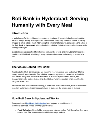 Roti Bank in Hyderabad_ Serving Humanity with Every Meal