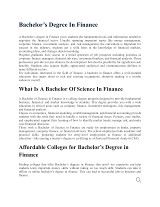 Bachelor's Degree in Finance