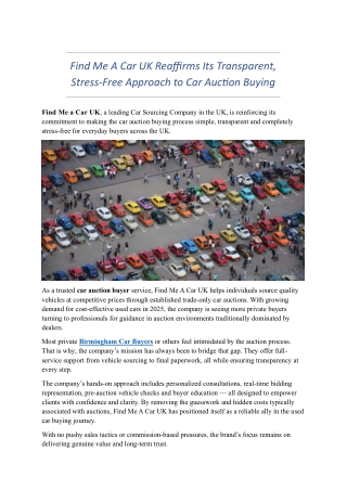 Find Me A Car UK Reaffirms Its Transparent, Stress-Free Approach to Car Auction Buying